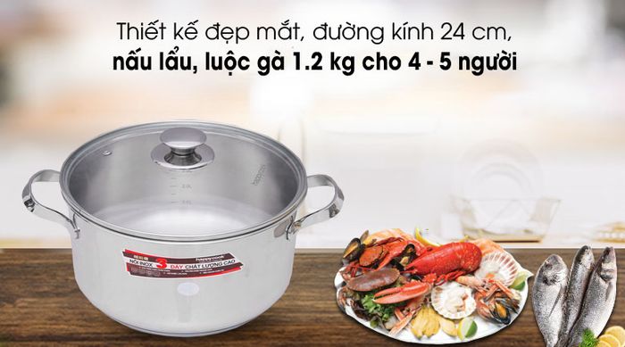 Đẹp mắt - Nồi inox 3 đáy 24cm Happycook N24-NMG