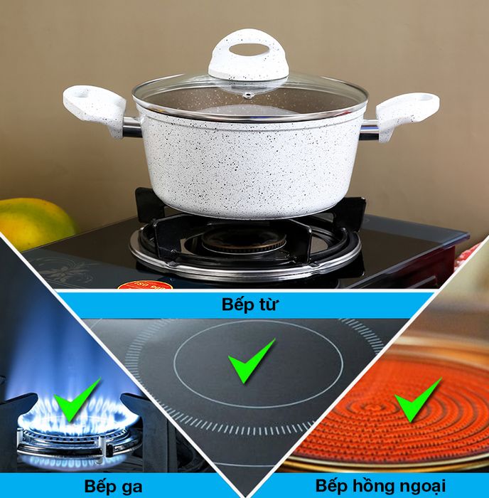 Nồi nhôm chống dính đáy từ 20cm Kangaroo KG995S - Nồi sử dụng được trên mọi loại bếp từ bếp hồng ngoại, bếp ga đến bếp từ