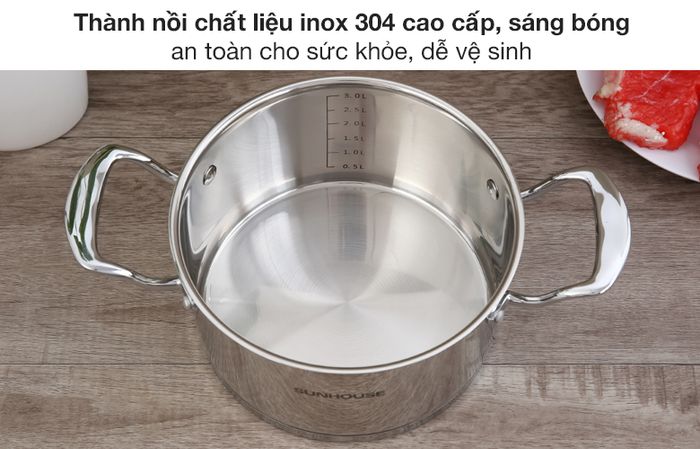 Thành nồi - Bộ nồi Inox 5 đáy Sunhouse SHG2503MSA