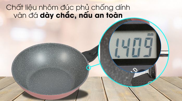 Chảo sâu nhôm chống dính vân đá đáy từ 28cm Happycook Aura AWP-28IH - Chất liệu nhôm đúc phủ lớp chống dính vân đá cao cấp