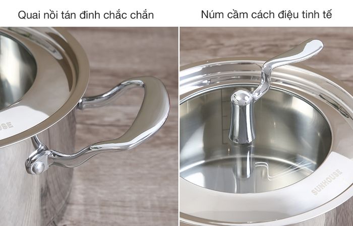 Quai và núm cầm - Bộ nồi Inox 5 đáy Sunhouse SHG2503MSA