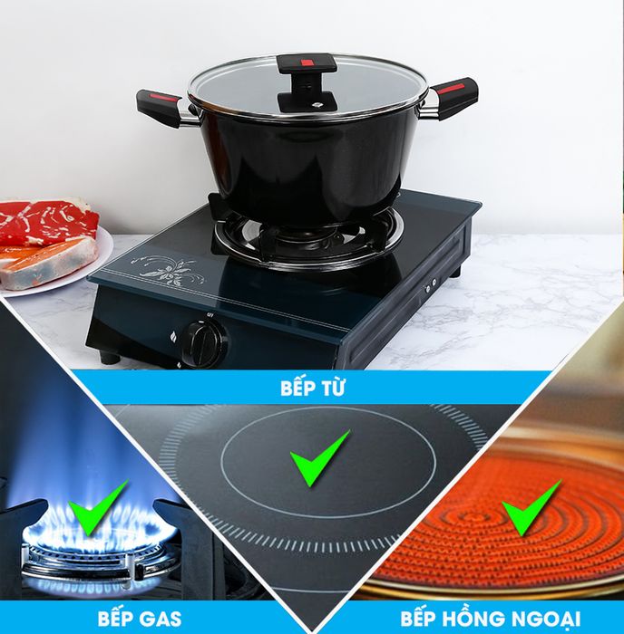 Nấu bếp từ - Nồi nhôm nắp kính 24cm Kims Cook SB524
