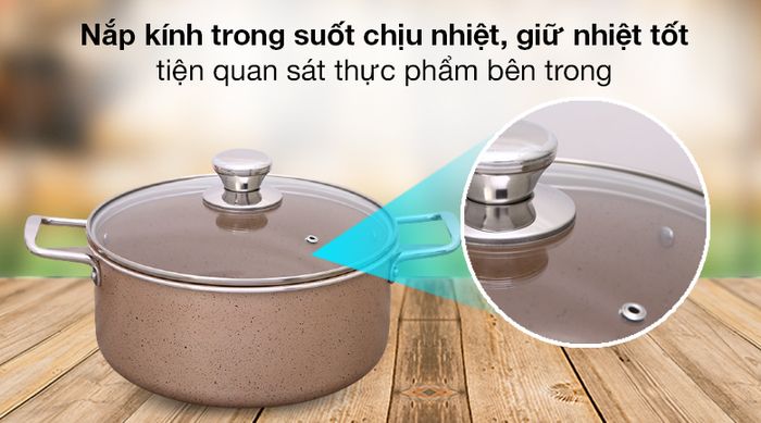 Nắp kính - Nồi nhôm chống dính nắp kính 24cm Hommy NE009-24