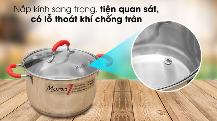 Nắp kính - Nồi inox 5 đáy nắp kiếng 20cm Sunhouse Mama SHG2520MSD