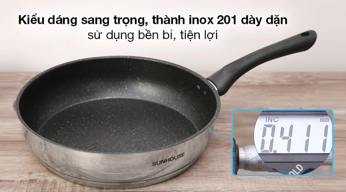 Chảo inox 5 đáy chống dính 28cm Sunhouse IN28M4 - Kiểu dáng đơn giản, sang trọng