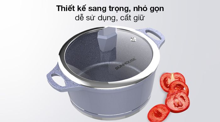 Nồi nhôm chống dính nắp kính 20cm Sunhouse SHG2020MMA - Kiểu dáng sang trọng