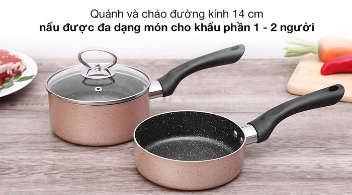 Đường kính - Bộ chảo quánh nhôm nắp kính 14cm Delites BE011-14