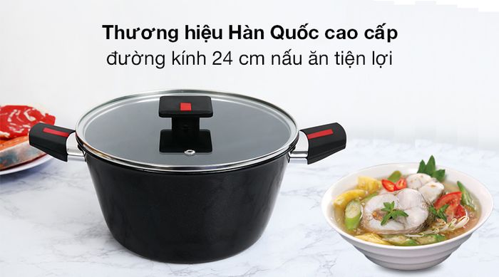 Sang đẹp - Nồi nhôm nắp kính 24cm Kims Cook SB524