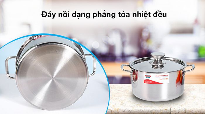 Đáy nồi dạng phẳng - Nồi inox 1 đáy nắp inox 20cm Sunhouse SHG120-20