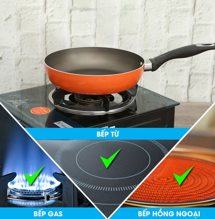 Sử dụng tốt trên cả bếp hồng ngoại, bếp từ và bếp gas - Chảo nhôm chống dính đáy từ DMX CTE 24 cm