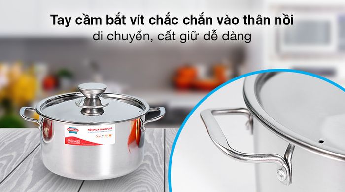 Tay cầm - Nồi inox 1 đáy nắp inox 20cm Sunhouse SHG120-20