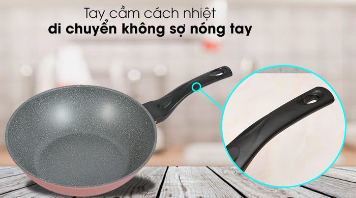 Chảo sâu nhôm chống dính vân đá đáy từ 28cm Happycook Aura AWP-28IH - Tay cầm cách nhiệt tốt