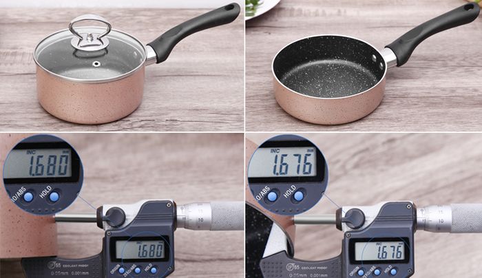 Độ dày - Bộ chảo quánh nhôm nắp kính 14cm Delites BE011-14