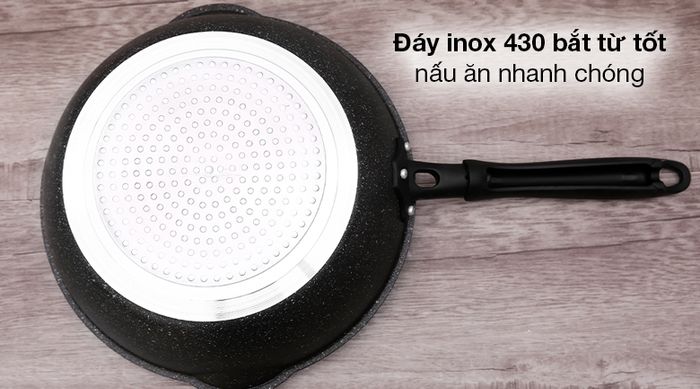 Chảo nhôm sâu chống dính đáy từ 26cm Sunhouse SHS26MRD - Thiết kế đáy inox 430 bắt từ tốt