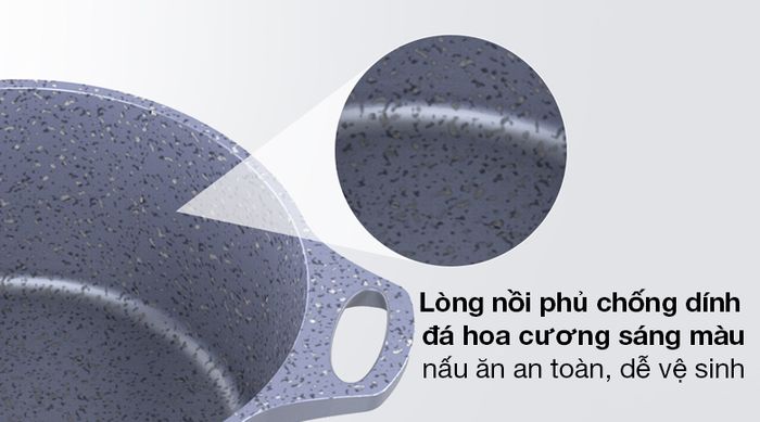 Nồi nhôm chống dính nắp kính 20cm Sunhouse SHG2020MMA - Lòng nồi phủ lớp chống dính đá hoa cương sáng màu đẹp mắt