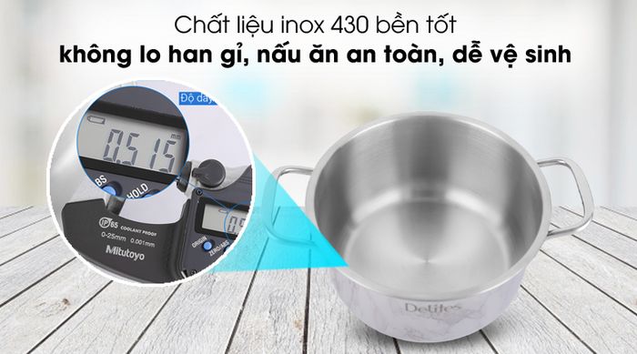 Chất liệu bền tốt - Nồi inox 3 đáy Delites NR003-18 18cm