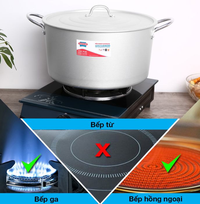 Nồi sử dụng an toàn trên bếp hồng ngoại, bếp ga - Nồi nhôm anod 32 cm Sunhouse SHG2732SA