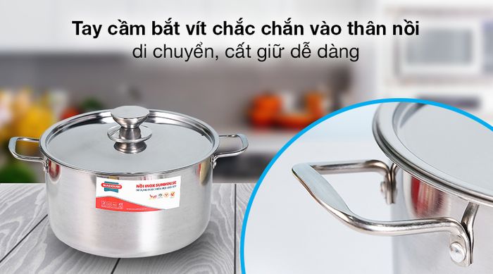 Tay cầm bắt vít - Nồi inox 1 đáy nắp inox 24cm Sunhouse SHG120-24
