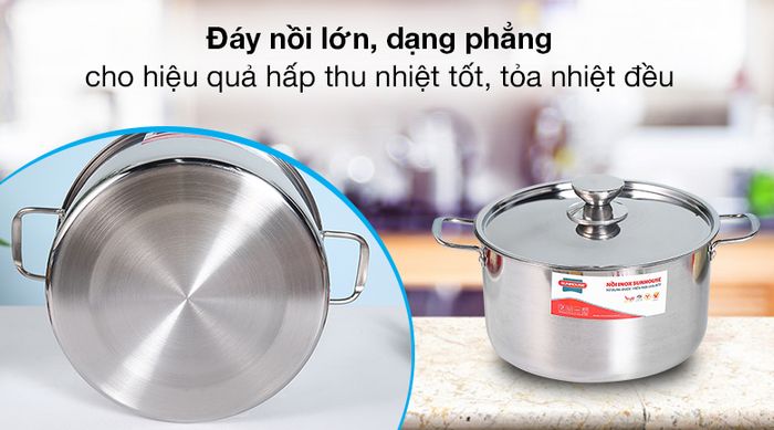 Đáy nồi dạng phẳng - Nồi inox 1 đáy nắp inox 24cm Sunhouse SHG120-24