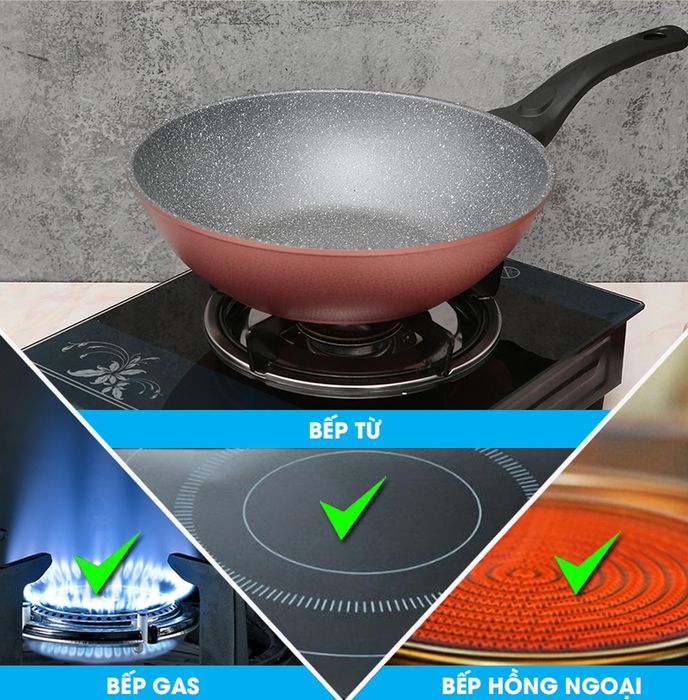 Chảo sâu nhôm chống dính vân đá đáy từ 28cm Happycook Aura AWP-28IH - Dùng mọi loại bếp