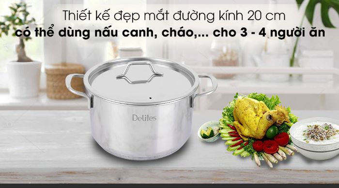 Thiết kế - Nồi inox 3 đáy 20 cm Delites NR003-18