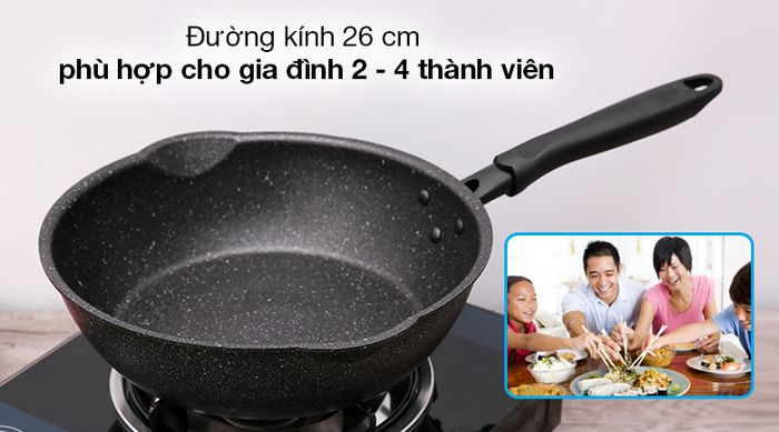 Chảo nhôm sâu chống dính đáy từ 26cm Sunhouse SHS26MRD - Chảo sâu lòng, đường kính 26 cm phù hợp cho gia đình 2 - 4 thành viên