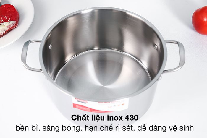 Chất liệu inox 430 - Nồi inox 1 đáy nắp inox 20cm Sunhouse SHG120-20
