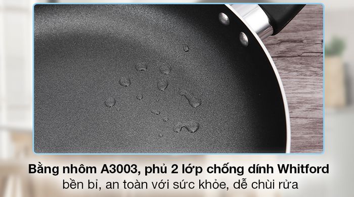 Bộ nồi chảo nhôm chống dính nắp kính Delites BE010-20-26 - Làm từ chất liệu nhôm A3003, bề mặt phủ 2 lớp chống dính Whitford bền bỉ