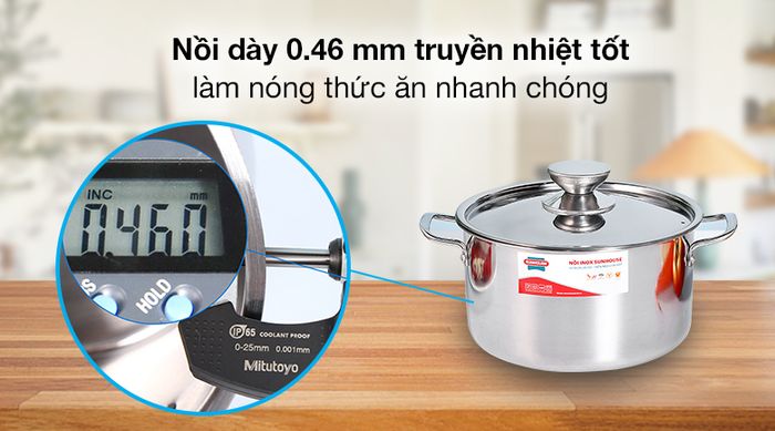 Độ dày - Nồi inox 1 đáy nắp inox 20cm Sunhouse SHG120-20