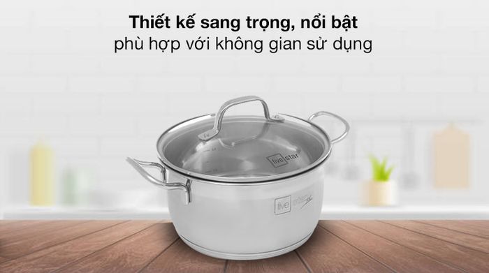 Thiết kế - Nồi inox 3 đáy nắp kính 18 cm Fivestar N18-5DG 304