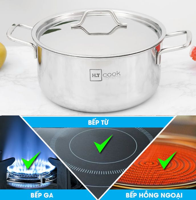 Nồi dùng được đa dạng bếp - Nồi inox 1 đáy nắp inox HT Cook N24-1DHT 24cm