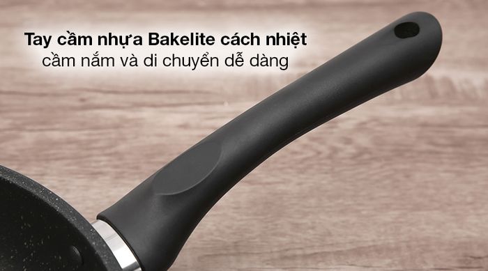 Chảo inox 5 đáy chống dính 28cm Sunhouse IN28M4 - Tay cầm nhựa Bakelite cách nhiệt