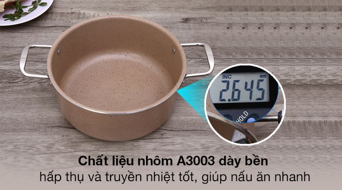 Dày bền - Nồi nhôm chống dính nắp kính 24cm Hommy NE009-24