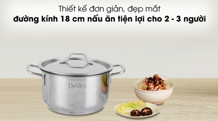 Đơn giản, tiện dụng - Nồi inox 3 đáy Delites NR003-18 18cm