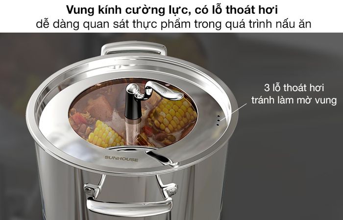 Vung kính - Bộ nồi Inox 5 đáy Sunhouse SHG2503MSA