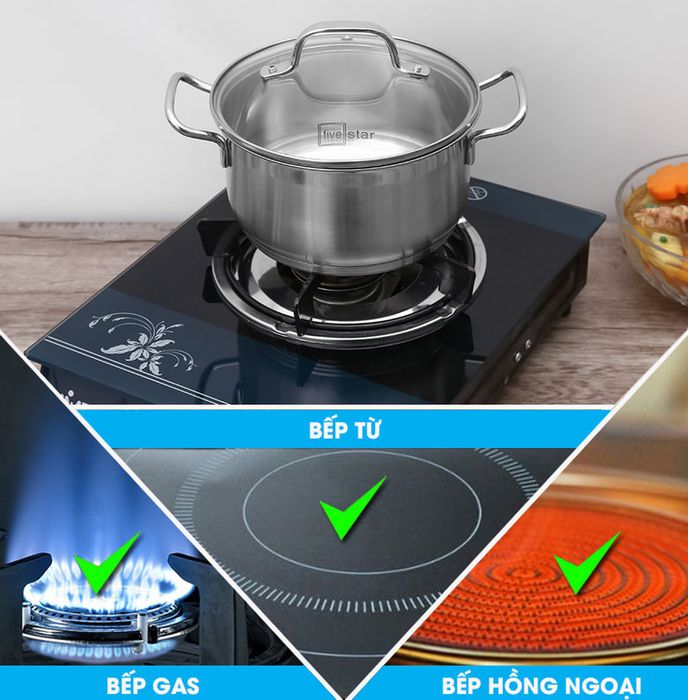 Sử dụng an toàn - Nồi inox 3 đáy nắp kính 18 cm Fivestar N18-5DG 304