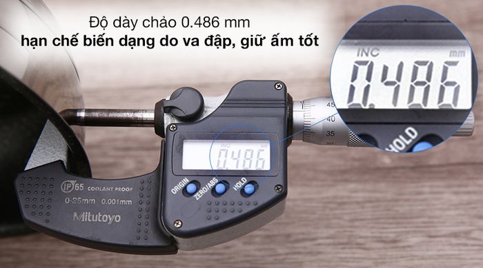 Độ dày - Chảo inox 5 đáy chống dính 16cm Sunhouse IN16M4