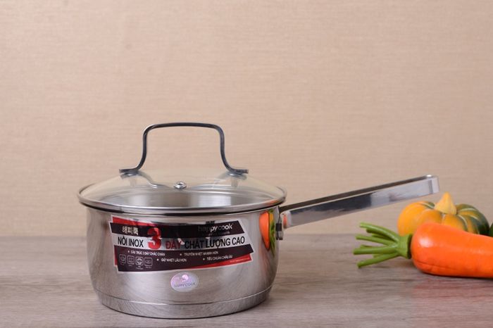 Thiết kế bóng sáng tự nhiên, nhỏ gọn - Quánh inox 3 đáy 16 cm HappyCook Q16 MLGP - KG