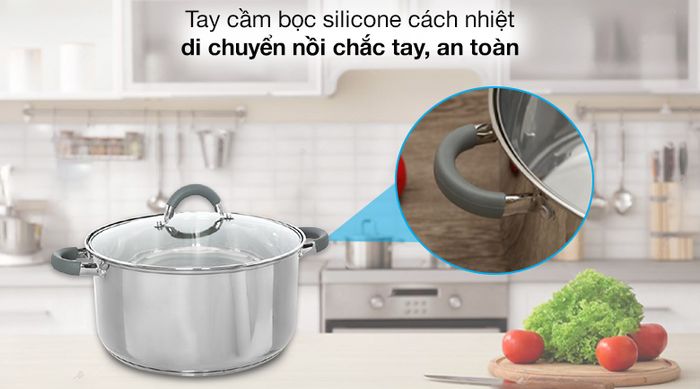 Tay cầm - Nồi inox 3 đáy nắp kiếng 28cm Hommy CW-S042-28