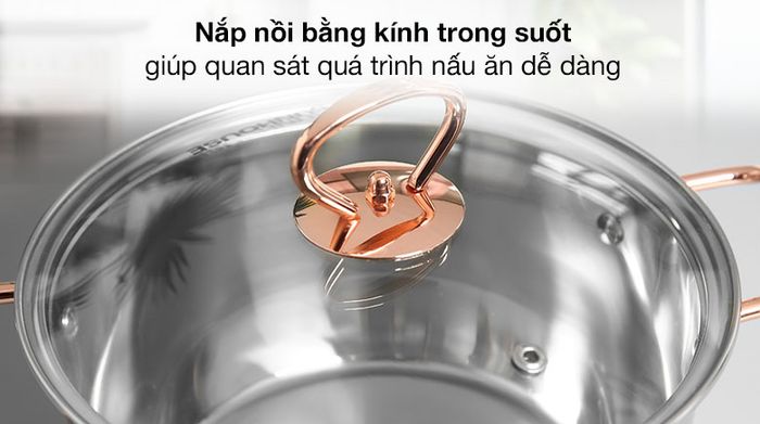 Nắp nồi kín - Bộ 3 nồi Inox 3 đáy nắp kính Sunhouse SHG306