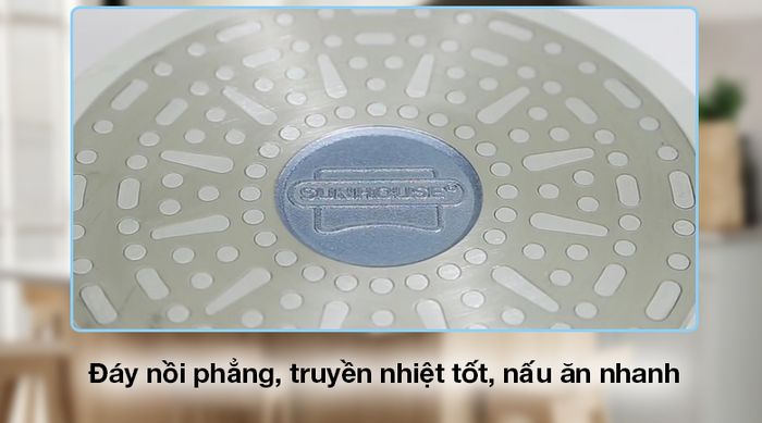 Nồi nhôm chống dính nắp kính 20cm Sunhouse SHG2020MMA - Đáy nồi bằng nhôm - inox 430 cho khả năng bắt từ mạnh mẽ