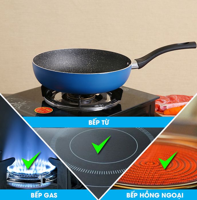 Sử dụng tốt trên mọi loại bếp từ bếp hồng ngoại, bếp gas tới bếp từ - Chảo nhôm chống dính đáy từ 26 cm Elmich Coloseum Y1 EL-3720
