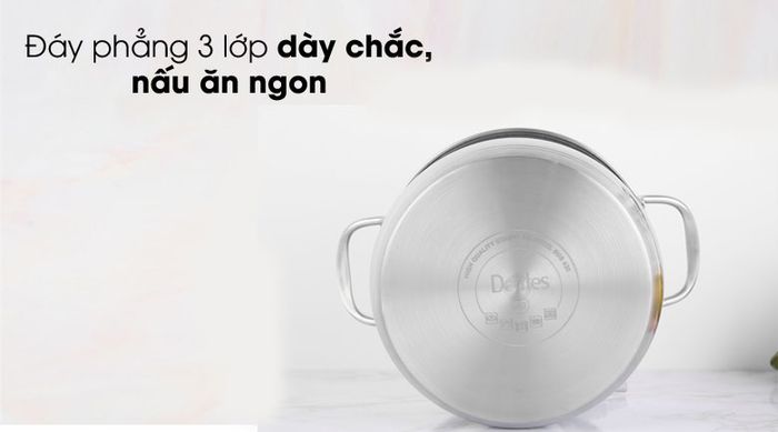 Đáy nồi 3 lớp - Nồi inox 3 đáy 20 cm Delites NR003-18