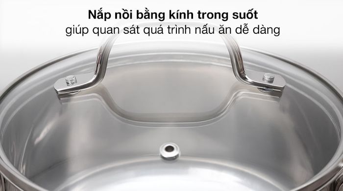 Nắp kính - Nồi inox 3 đáy nắp kính 18 cm Fivestar N18-5DG 304