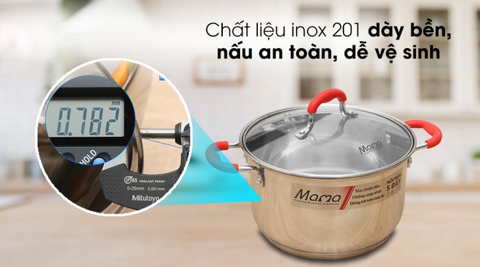 Bền tốt - Nồi inox 5 đáy nắp kiếng 20cm Sunhouse Mama SHG2520MSD