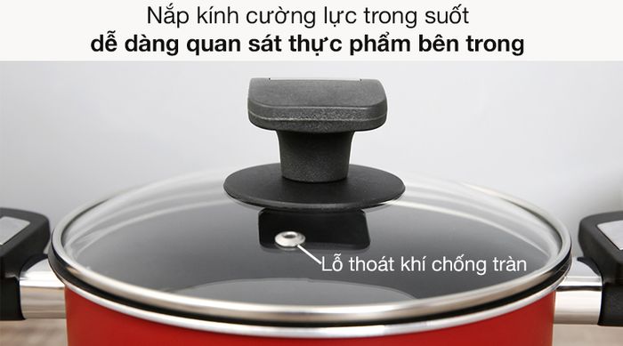 Nồi nhôm chống dính đáy từ 18cm Hommy NE001-18 - Nắp kính cường lực