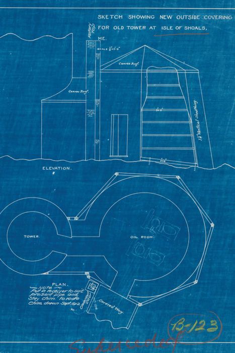 A blueprint for a building on the Isle of Shoals.