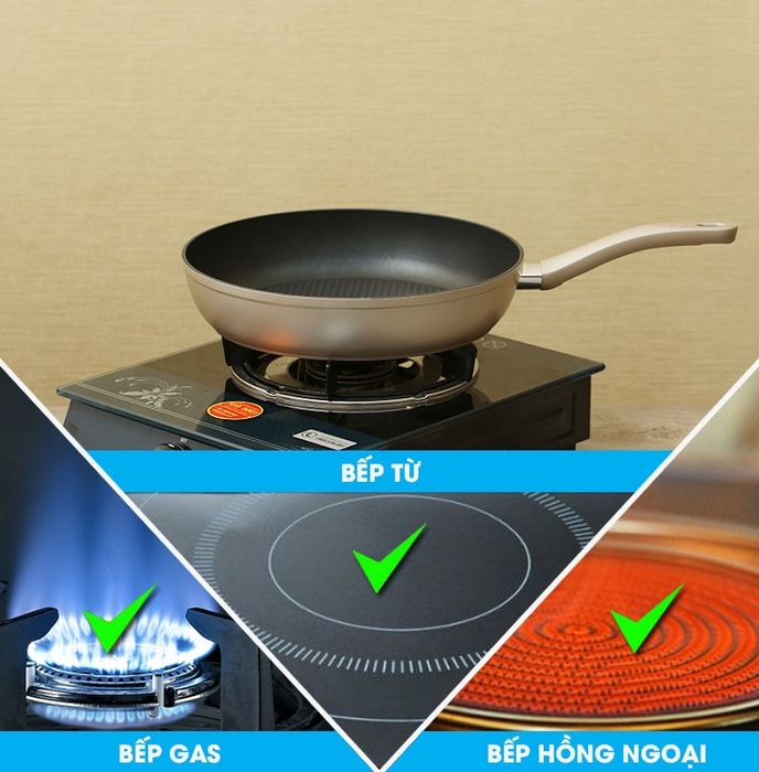 Sử dụng được trên mọi loại bếp gas, bếp hồng ngoại và bếp từ - Chảo nhôm chống dính đáy từ 28 cm Tefal H9100614