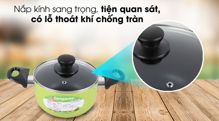 Nắp kính tiện lợi - Nồi nhôm chống dính Kangaroo KG993MX - Bộ 3 cái