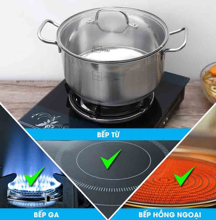 Sử dụng an toàn - Nồi inox 3 đáy nắp kính 24 cm Fivestar N24-5DG 304